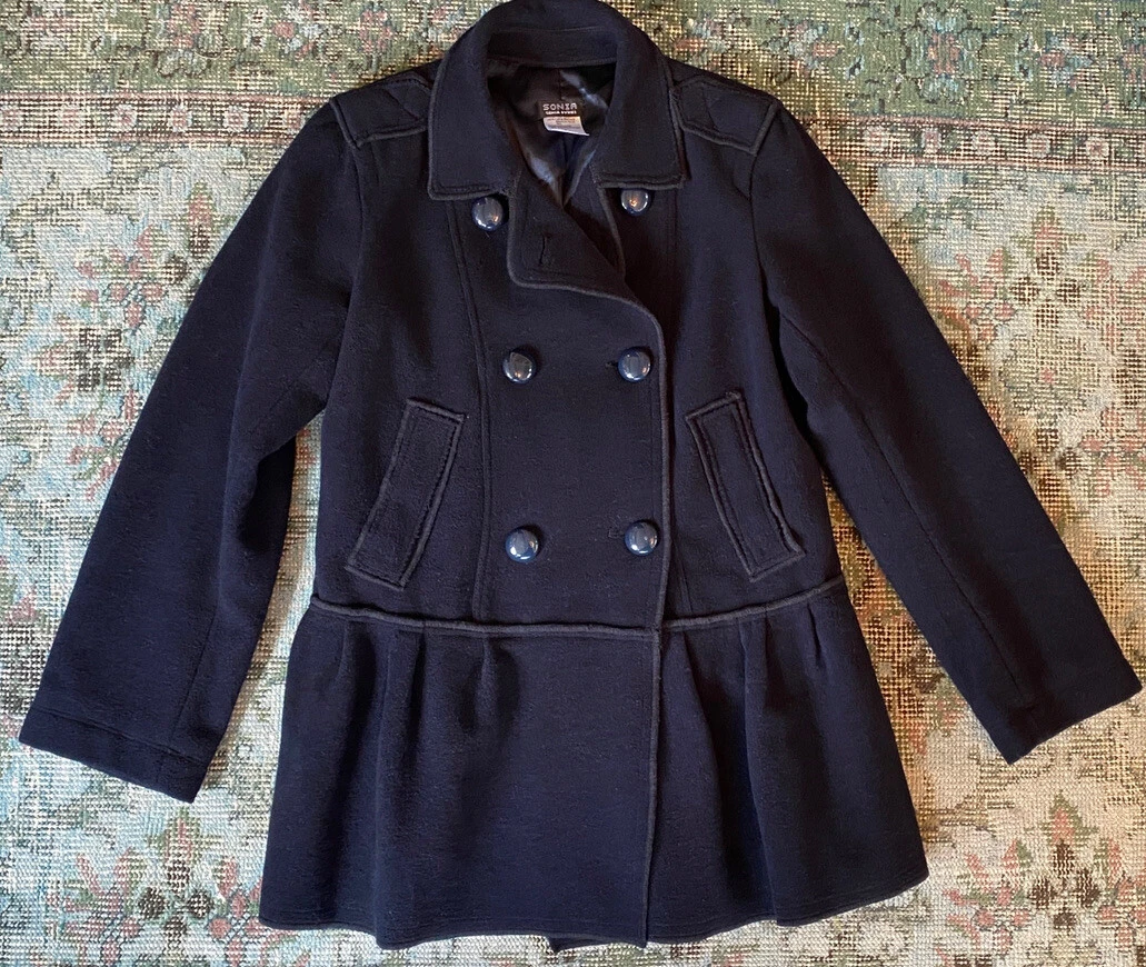 SONIA by Sonia Rykiel Wool Coat Jacket 34 US 4 Navy Blue double