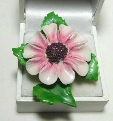 Vintage Royal Adderley Knochen China Handbemalt Pink Daisy Blume Brosche England
