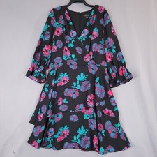 Tahari Women's Floral Shift Dress Midi Lined Long Sleeve Multicolor Size 16