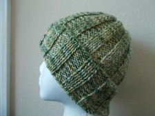 Hand knitted warm cozy wool blend beanie/hat, Hint of Sage