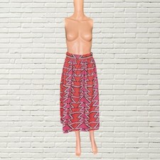 Vintage 60s Geometric Floral Print Maxi Skirt Pink  Red Flowers Hippie