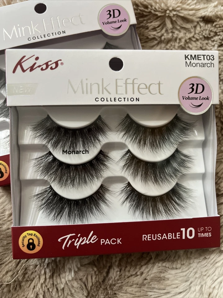 2x - Colección Pestañas Efecto Visón Beso KMET03 Monarca Aspecto 3D - 2 Paquetes Triples Foto 2 de 4