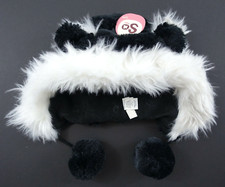 Cat Critter Hat Girls size 4 thru 7 Pom Poms Faux Fur Shell Fleece Lined Black