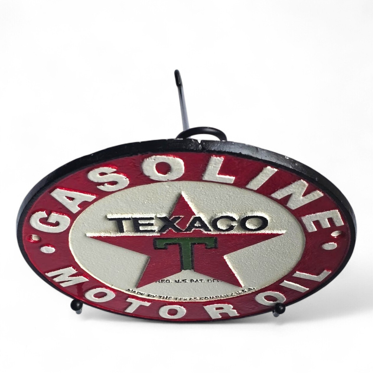 Texaco Gasoline Cast Iron Wall Sign – 8" Round Retro Garage Oil Decor