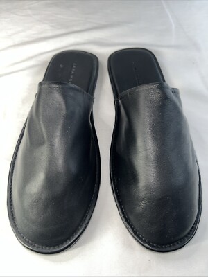ZARA HOME Black Lambskin Soft Leather Slides Luxury Slippers Size 39