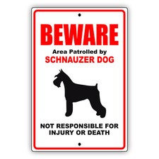 Beware Of Dog Area Patrolled By Schnauzer Dog Notice Safety Aluminum Metal Sign