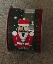 Celebrate It Nutcracker Dark Green Red Yarn Edges Wired Christmas Ribbon