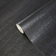 Modern Animal Crocodile faux skin black alligator leather textured wallpaper 3D