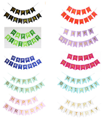 Happy Birthday Girlande Geburtstag Deko Banner schwarz, weiß, rosa, pink, blau