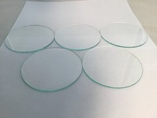 FIVE CLEAR GLASS CIRCLE DISKS/3-5/8" DIAMETER/.07" THICK/12/14
