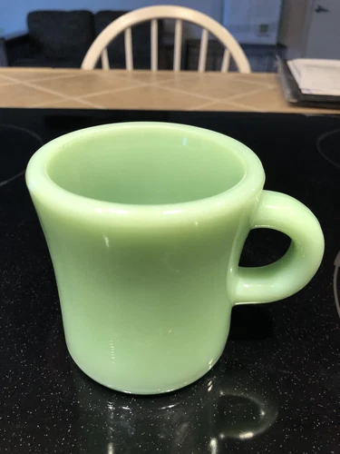 Vintage FIRE KING Jadeite Green Heavy C Handle Restaurant Mug Cup 3.5” 6oz