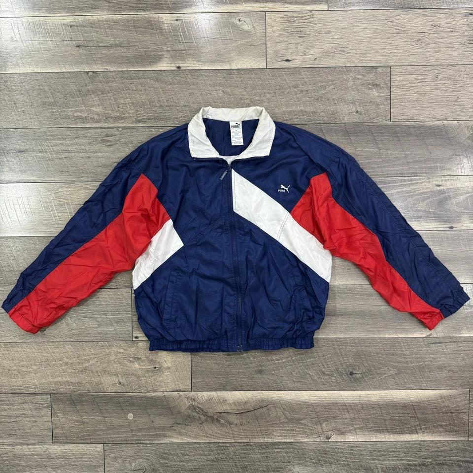 VTG 90s PUMA Multicolor USA Color Block Lightweight Windbreaker Jacket Mens Sz M - Image 2 of 4