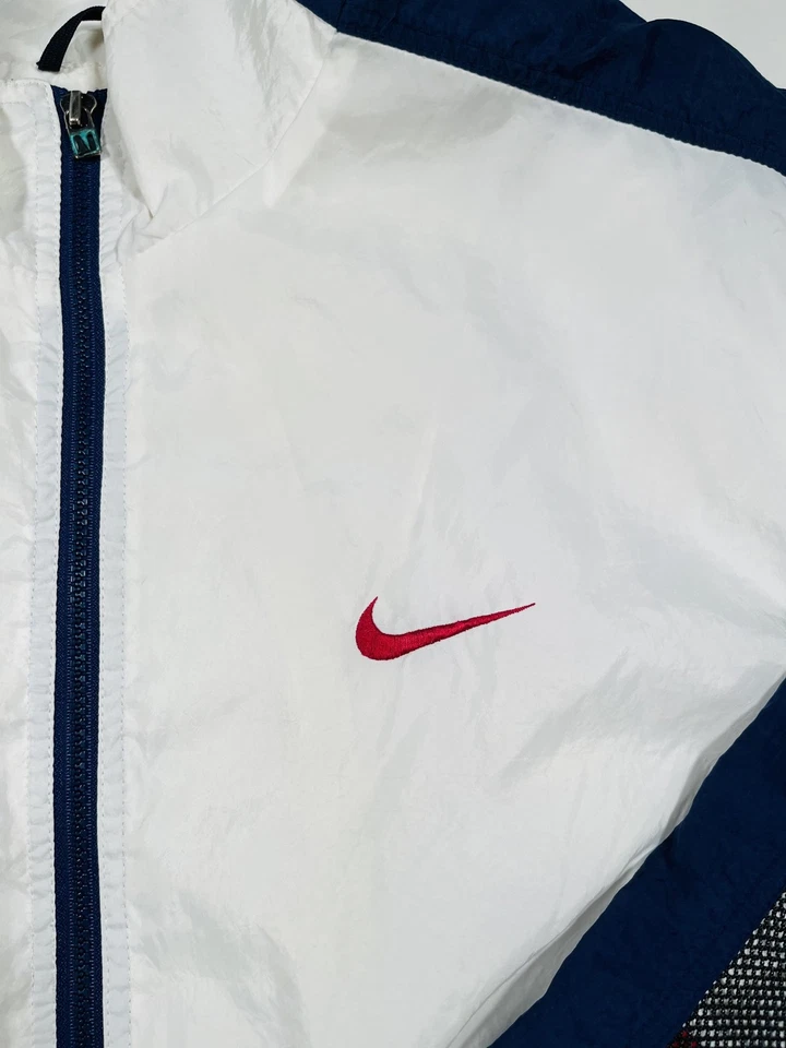 Jaqueta Nike Air Masculina Vintage Extra Grande Branca Azul Quebra-Vento Zíper Completo Anos 90 - Imagem 4 de 4