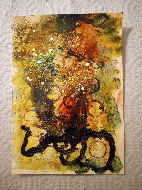 Original Art 5" x 7" Size Abstract Mixed Media Sparkling Paints Unique One OAK