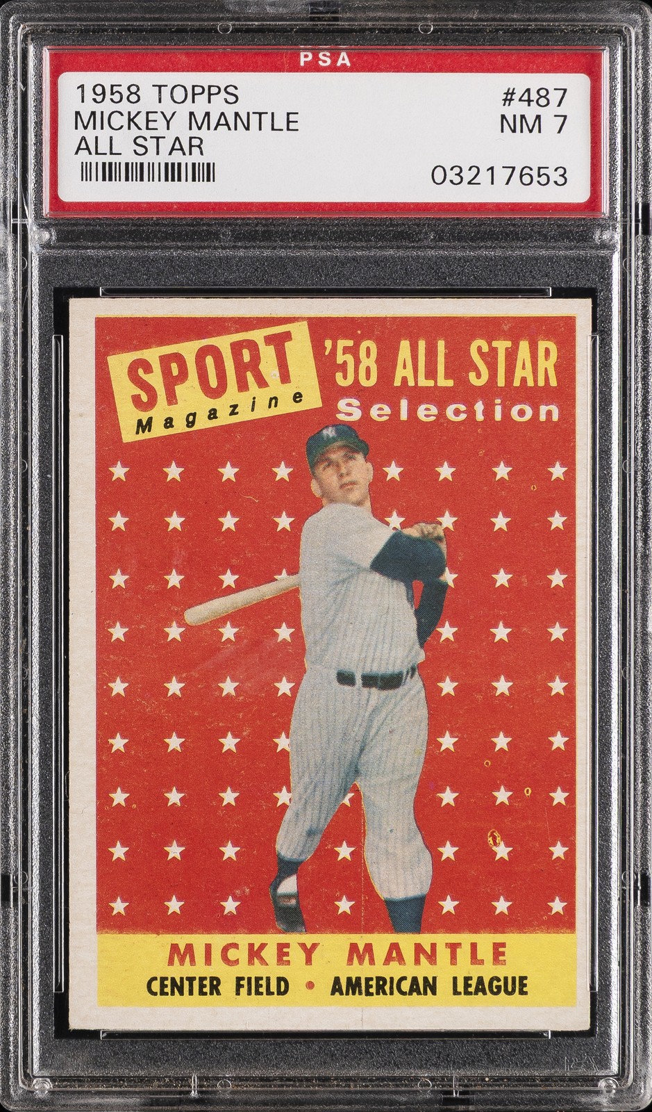 1958 TOPPS AS #487 MICKEY MANTLE PSA 7