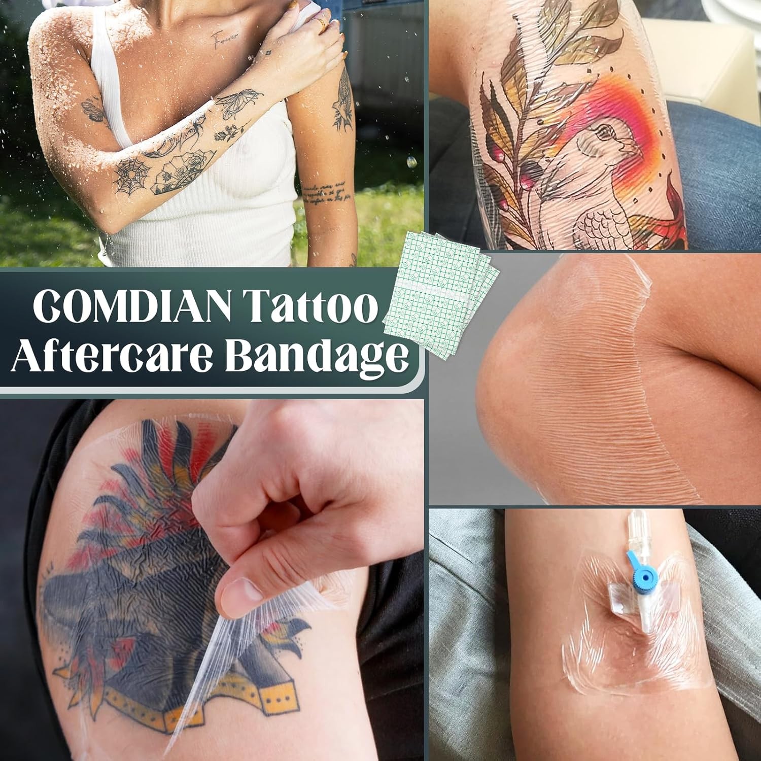 Tattoo Aftercare Bandage 6 in x 240 in（8in x 30p）, 6 x 8 Inch (Pack of 30) 