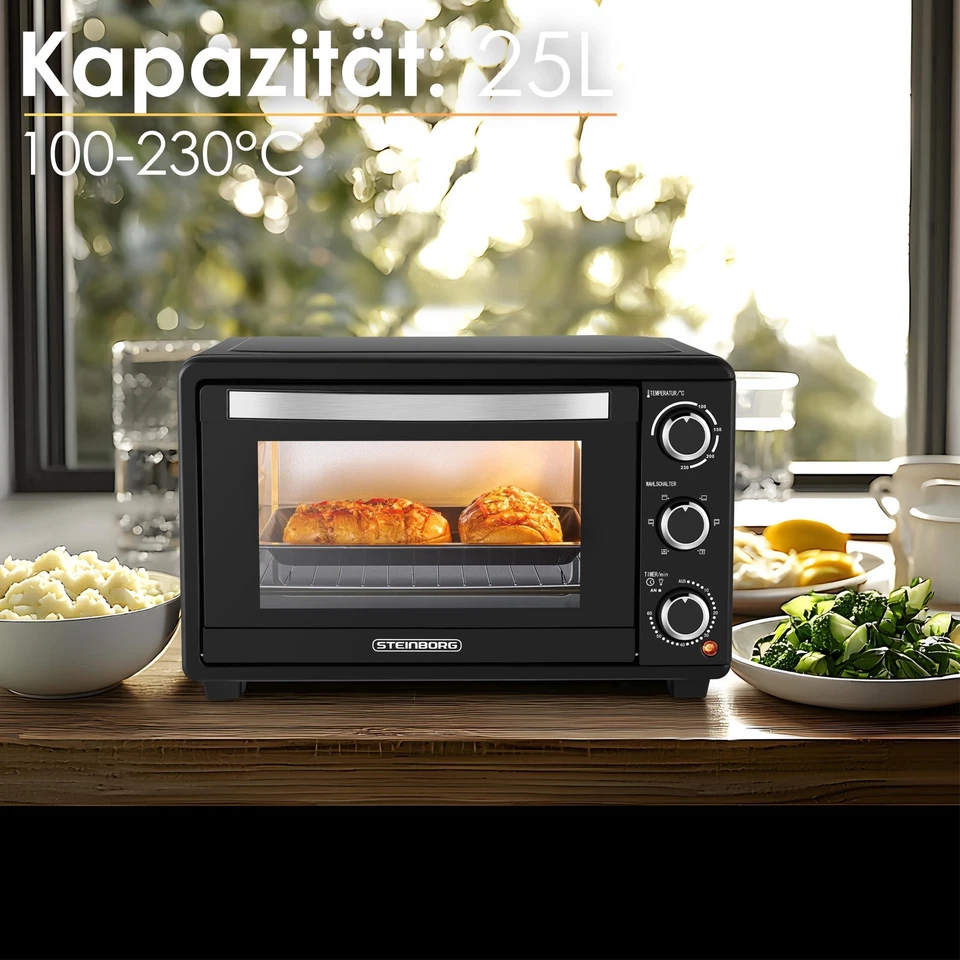 Mini Backofen 25 Liter 3in1 Miniofen Pizzaofen Mini Oven Kleiner Backofen - Bild 2 von 4