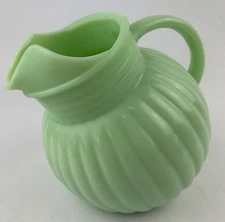 Gibson Everyday Jadeite Glass Ribbed Pitcher Jug Tilted Cottage Core Vintage 
