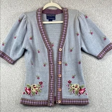 Vtg. Herman Geist hand embroidered cardigan S cottagecore floral 80's feminine