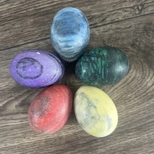 Set of 5 Polished Stone Marble Onyx Decorative Eggs – Multicolor 2”