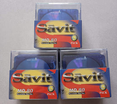 Savit MD80 Recordable Mini Discs Lot of (3x) 5-Packs = 15 Total, BLUE