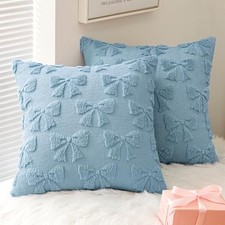 Bow Pillow Covers Coquette Room Decor Aesthetic Set 18" x 18" Pack of 2 Blue
