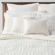 8pc King Tufted Broken Stripe Comforter Set White - Threshold