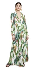 Farm Rio Arabesque Forest Palm Gown Long Sleeve Maxi Size Large