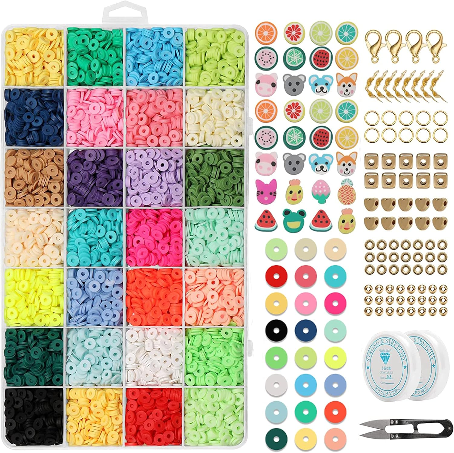 6552-Piece Polymer Clay Jewelry Making Kit with 28 Color Heishi Beads