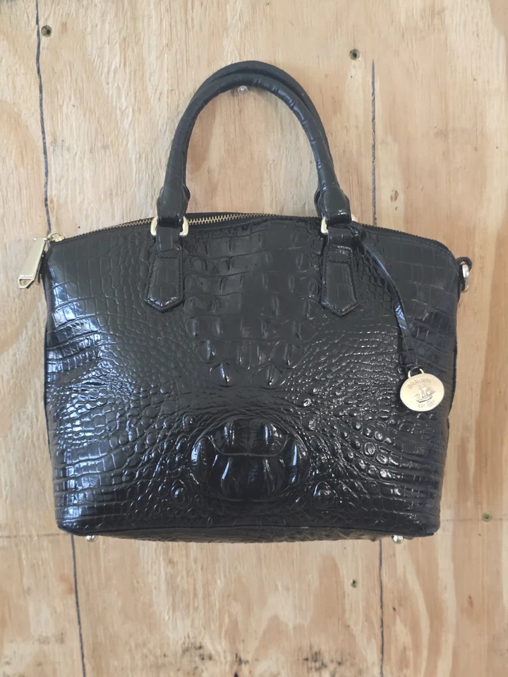 Brahmin Duxbury   Crocodile-Embossed Handbag Black Women Gold Logo Medium - Image 3 of 4