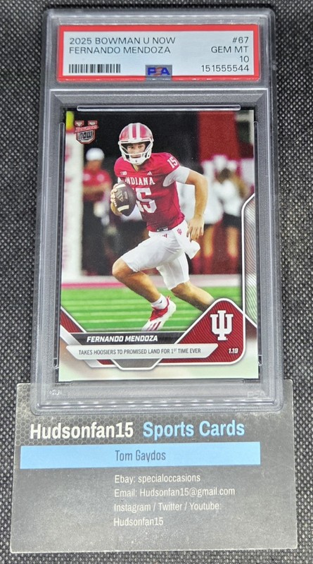 Fernando Mendoza 2025 Bowman U Now #67 PSA 10 Indy 1st Title #1 Draft Pick