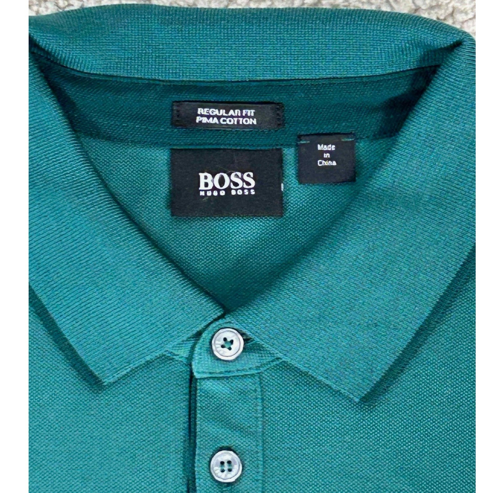 BOSS Hugo Boss XXL Pima Cotton Regular Fit Short Sleeve Green Polo Shirt thumbnail 2
