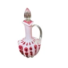 Fenton Glass Coin Dot Cranberry Opalescent Ruffled Decanter w/ Stopper 8”