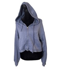 Aerie Crop Distressed Hoodie Full Zip Size S Blue Grunge Boxy Oversized
