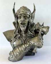 Thor Dios del Trueno Estatua Busto Tono Plata Escultura Metálica Mitología Nórdica