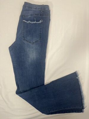 Crazy Train Whiskered Flare Leg Jeans Size 7/28 Distress Medium Wash Blue Denim