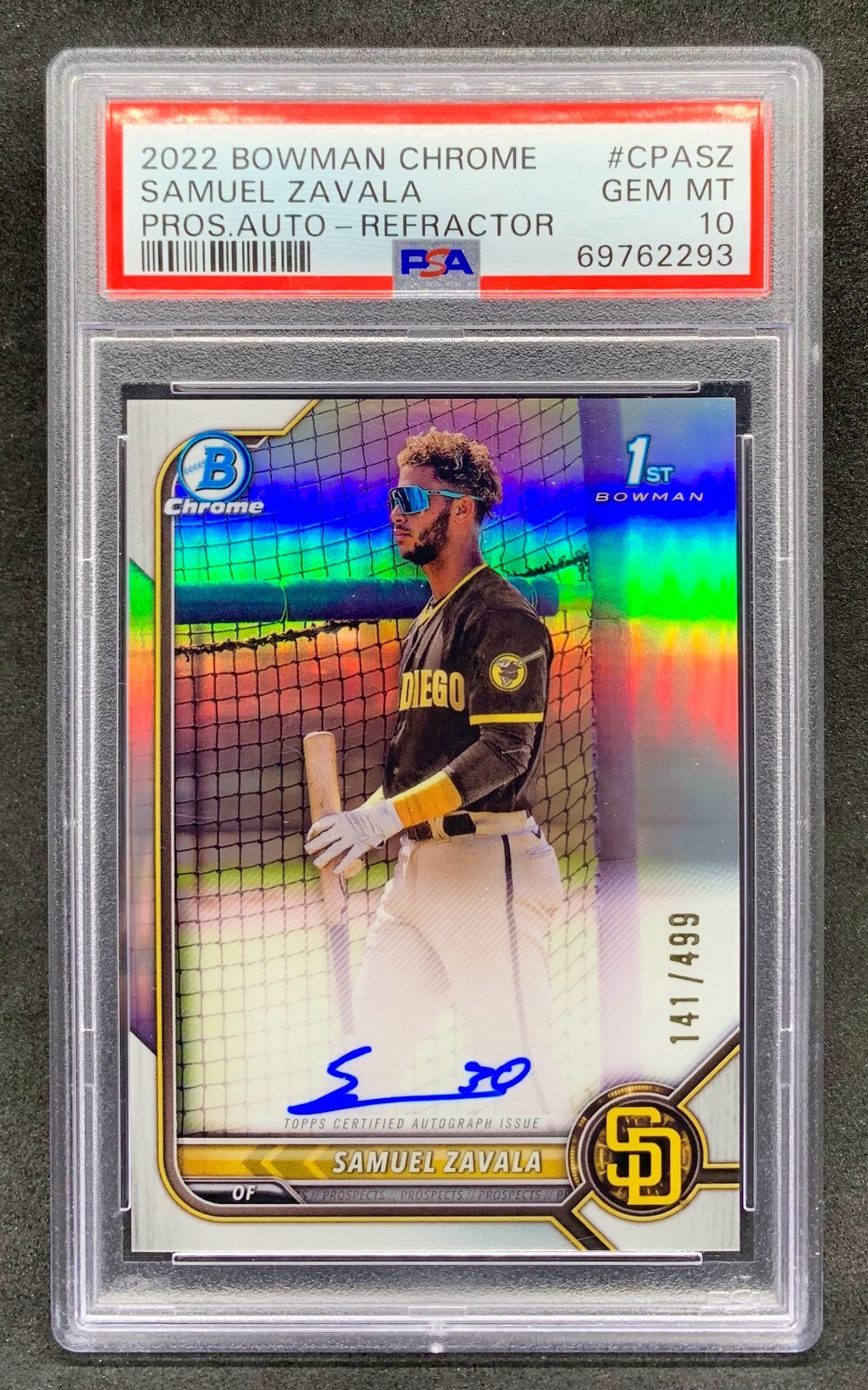 2022 Bowman Chrome SAMUEL ZAVALA Refractor 1st Auto SP /499 Gem Mint PSA 10