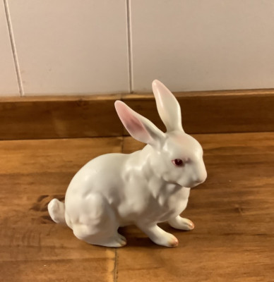Vintage Lefton Albino White Bunny Rabbit Figurine Pink Accents Pink ...