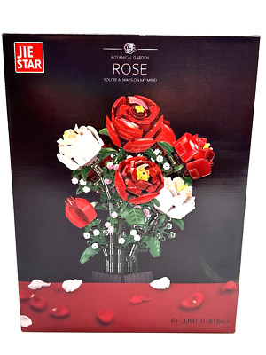 JIESTAR Bigearn Botanical Garden Rose Flower Bouquet  W/ Vase Building Brick Set