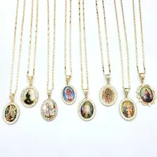 Gold Plated Saints Necklace. Jesus Guadalupe Judas Benito Divino Niño Angels