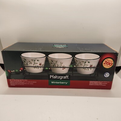 Pfaltzgraff 200th Anniversary - Set Of 3 Dip Bowls & Wire Rack Winterberry 2011