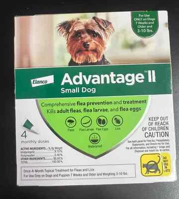 ADVANTAGE II GENUINE GREEN BOX K9 Advantage II 10 lb Flea Lice Medicine for Small Dogs Pack 4 Month Supply Drop