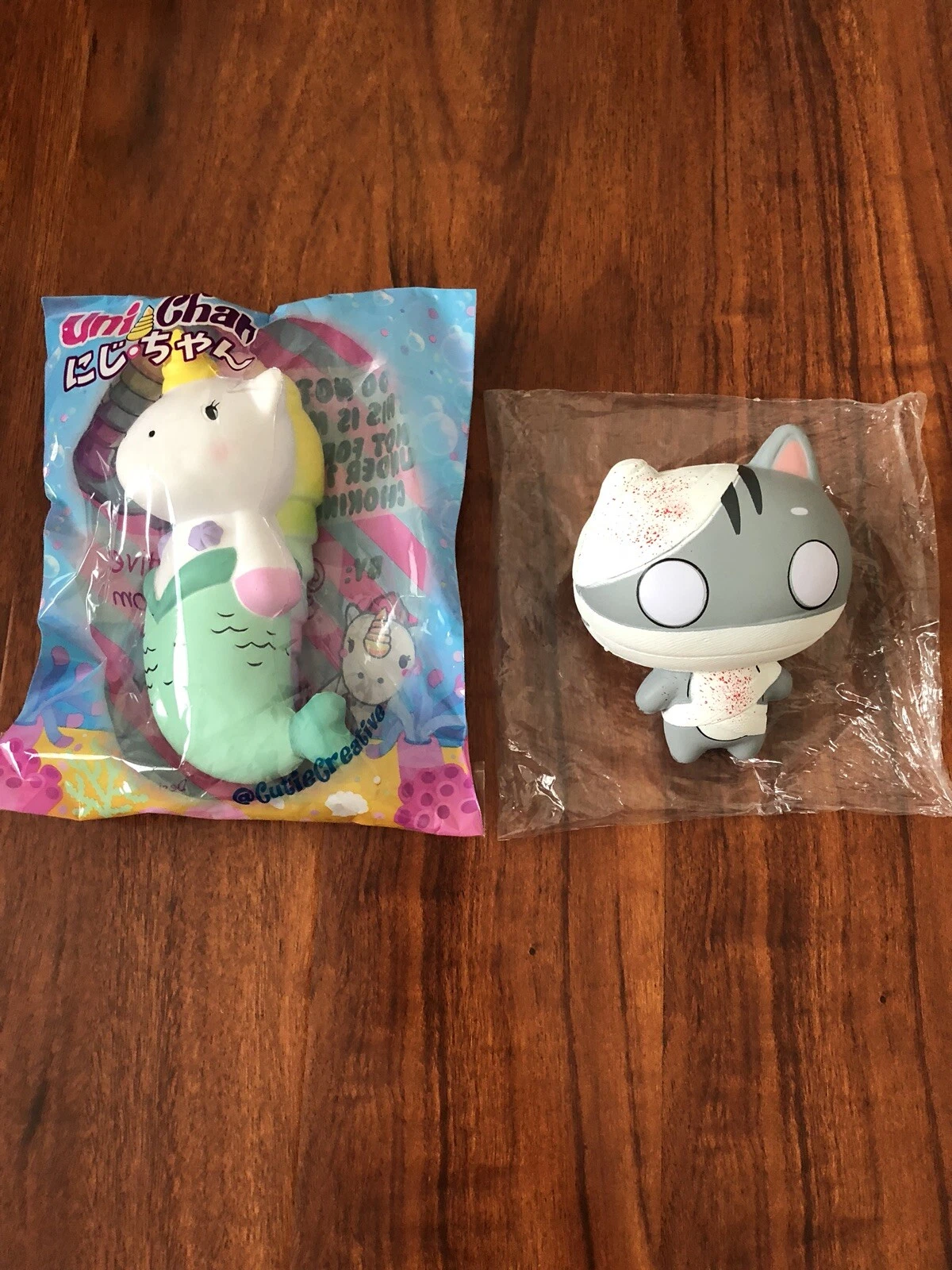New Lots Of 2 Squishies UniChan Unicorn Mermaid and Monster Cat Mummy.