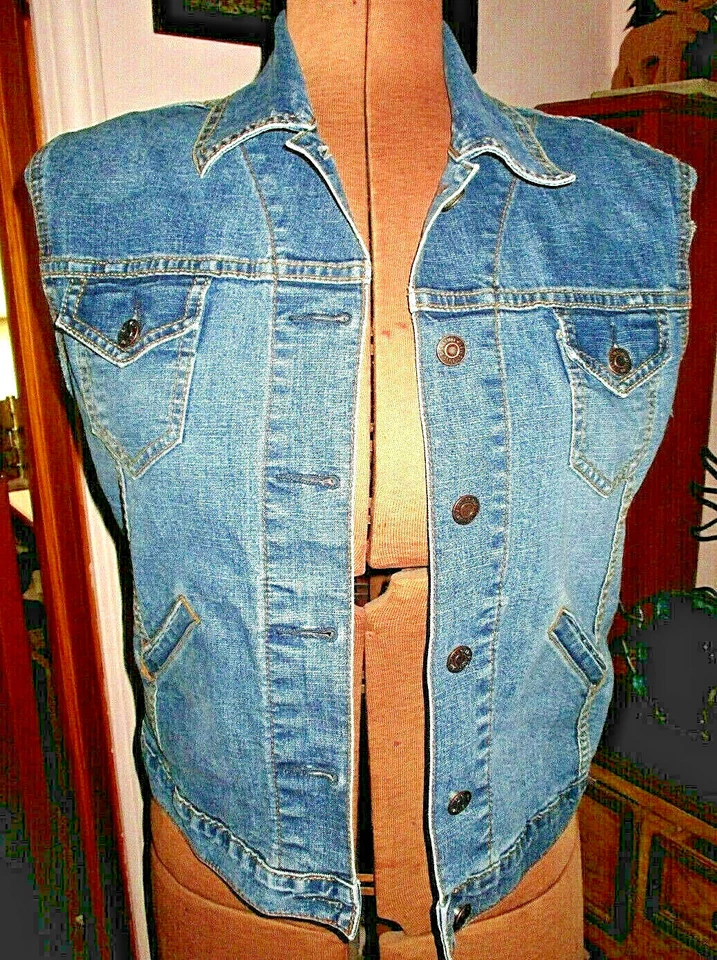 Chaleco LEVI STRAUSS Mezcla de Algodón SIN MANGAS Denim Sólido Botón/Talla Misses S (4/6) Foto 2 de 4