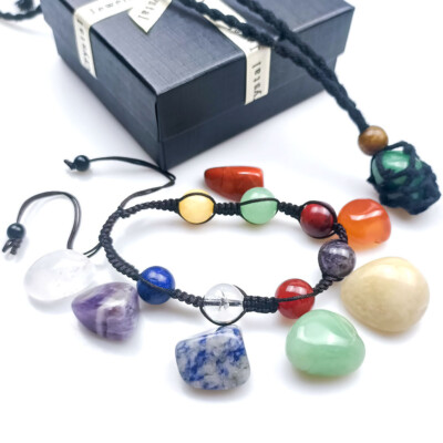 7 Chakra Natural Stone Yoga Bracelet Reiki Healing Crystal Gemstone Braided Rope