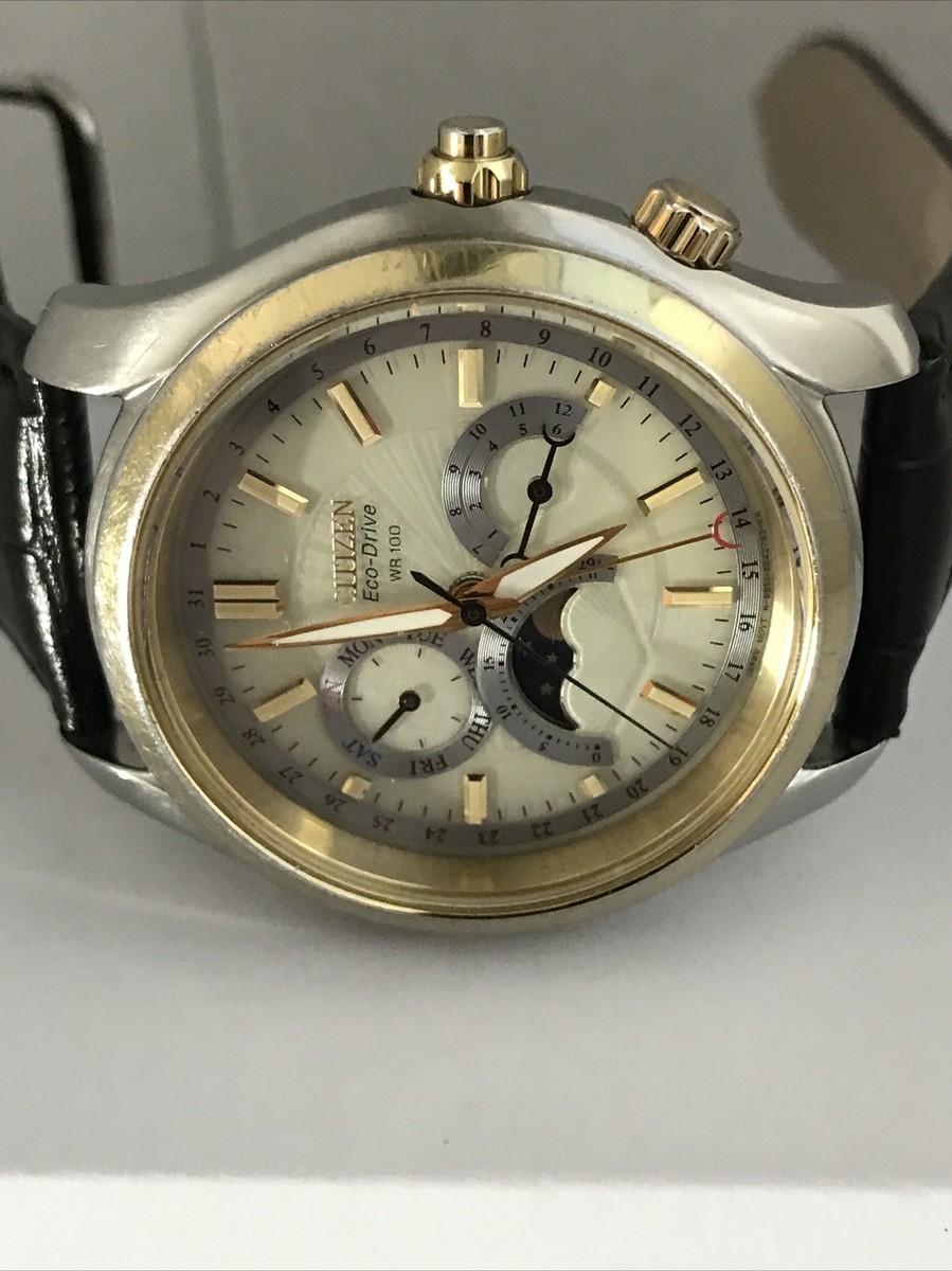 Citizen Mens Eco-Drive Moon Phase Calibre 8651 Leather Strap Watch