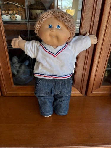 Vtg 80s Cabbage Patch Doll Coleco Lt Brown Hair Blue Eye Tooth Dimples