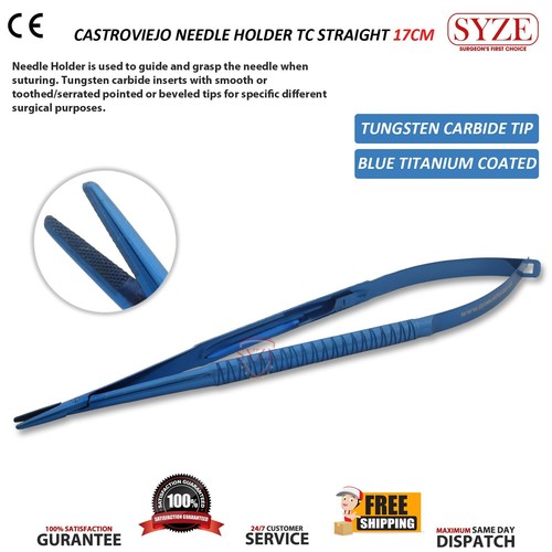 17CM Castroviejo Needle Holder Blue Titanium Coated Forceps Suturing Instruments - Imagen 3 de 3