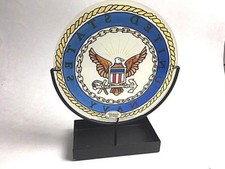 Joan Baker Painted United States Navy Artist Glass Suncatcher For Desktop
