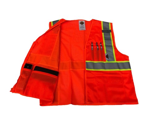 SKU-03-5XL HIGH VISIBILITY ORANGE/LIME MESH VEST - Picture 2 of 10